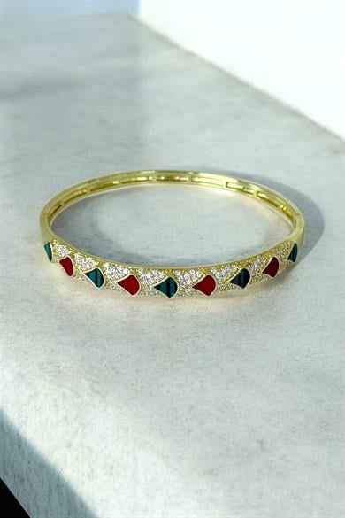 Altın Renk Taş Detaylı YSX Kelepçe Bileklik