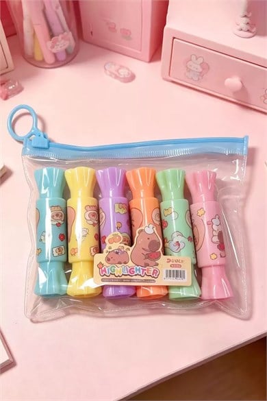 Karışık Renk 6lı Şeker Figürlü Fosforlu Kalem Set
