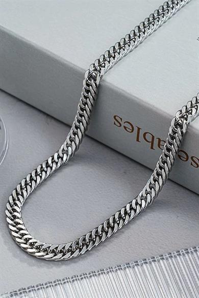 Gümüş Renk Erkek Zincir Çelik Kolye (50cm)