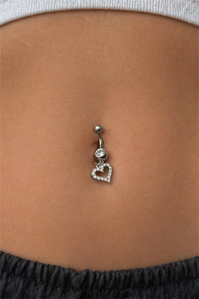 Gümüş Renk Kalp Figürlü Cerrahi Çlike Göbek Piercing