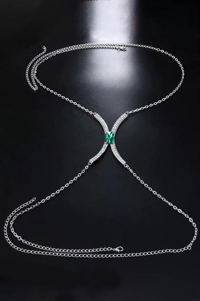 Gümüş Renk Taş Detaylı Tasarım Vücut Aksesuar