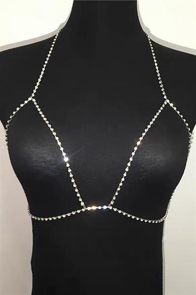 Gümüş Renk Taş Detaylı Bikini Üstü /Bralet /Vücut Aksesuarı