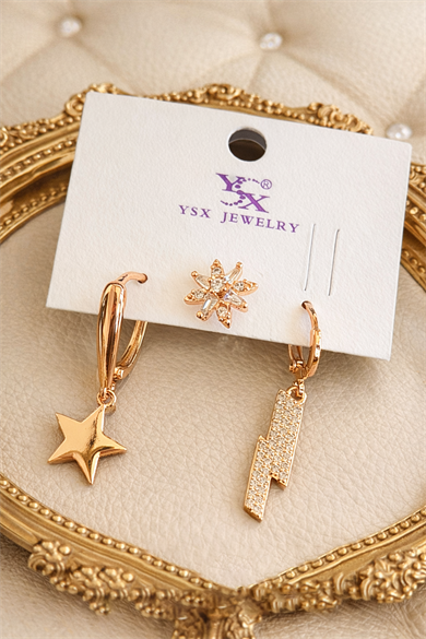 Rose Gold Renk 3lü Ysx Küpe Set