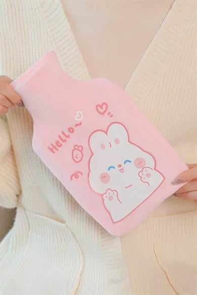 Pembe Renk Tavşan Figürlü Peluş Sıcak Su Torbası