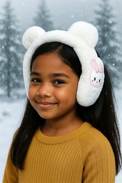 Beyaz Renk Tavşan Figürlü Peluş Çocuk Kulaklık