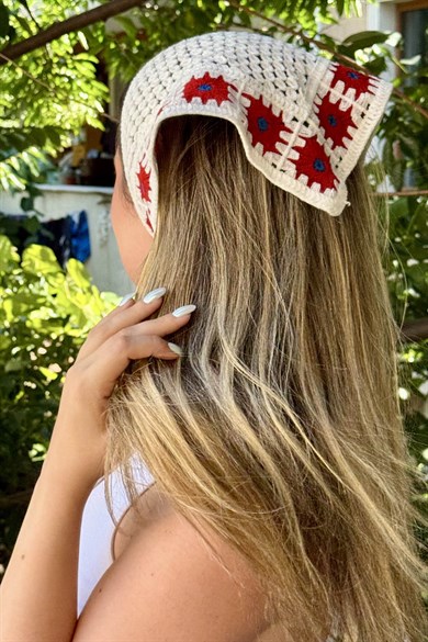 Kırmızı  Renk Örgü Saç Bandana/Fular