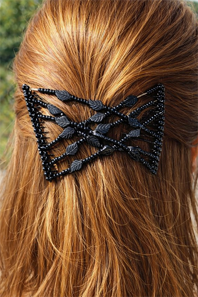 Siyah Renk Yaprak Figürlü Tel Tarak Toka