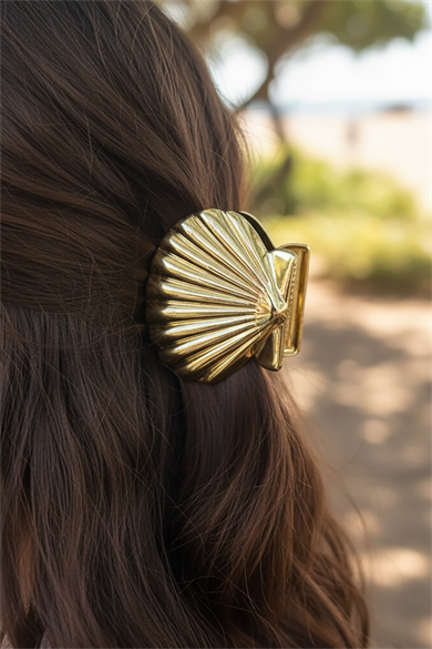 Altın Renk Deniz Kabuğu Figürlü Metal  Mandal Toka