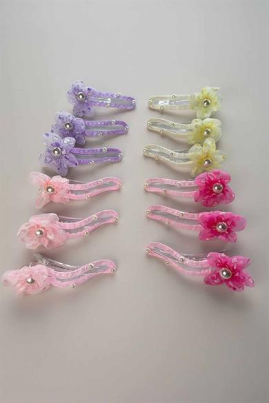 12li Karışık Renk Çiçek Figürlü Pens Toka Set