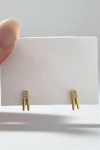 Altın Renk Taş Detaylı YSX Küpe (Çift)