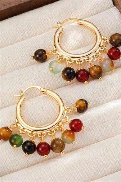 Altın Renk Boncuk Detaylı Küpe (Çift)