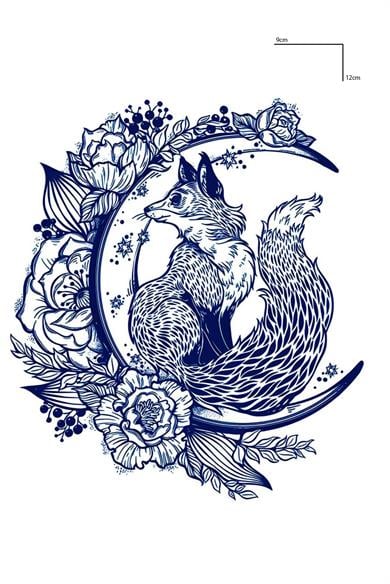 Tilki Ve Çiçek Figürlü 12 Saat Sonra Kararan Geçici Dövme Tattoo