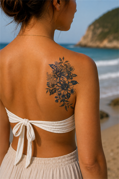 Çiçek Sonradan Kararan Yarı Kalıcı Geçici Dövme Tattoo