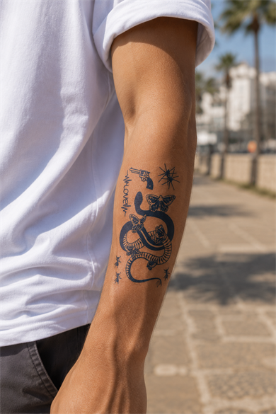 Yılan Sonradan Kararan Yarı Kalıcı Geçici Dövme Tattoo