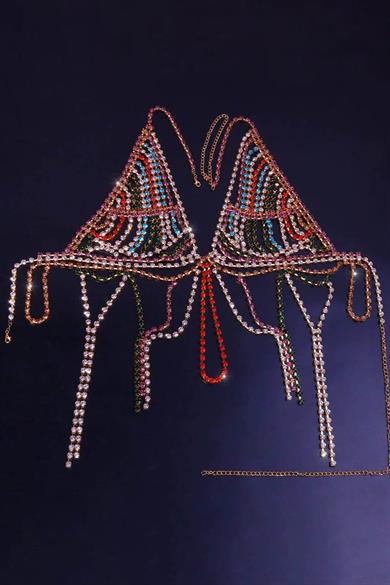 Altın Renk Taş Detaylı Bikini Üstü /Bralet /Vücut Aksesuarı