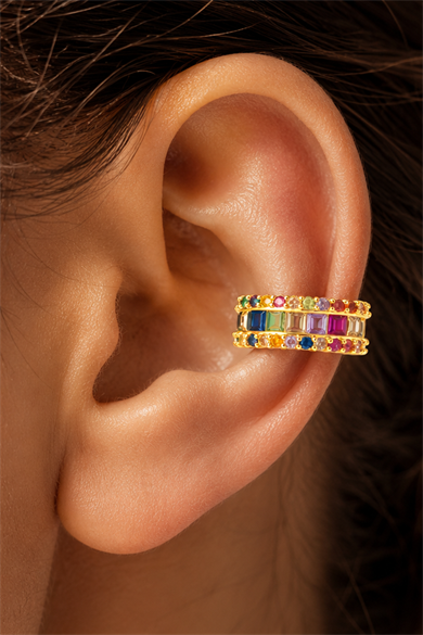 Altın  Renk Taş Detaylı TX Ear Cuff (Tek)