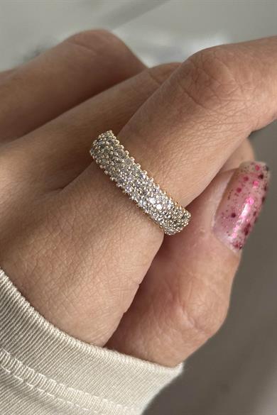 24lü Altın Renk Taş Detaylı Yüzük Set