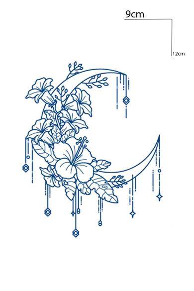 Ay Ve Çiçek Figürlü 12 Saat Sonra Kararan Geçici Mini Dövme Tattoo