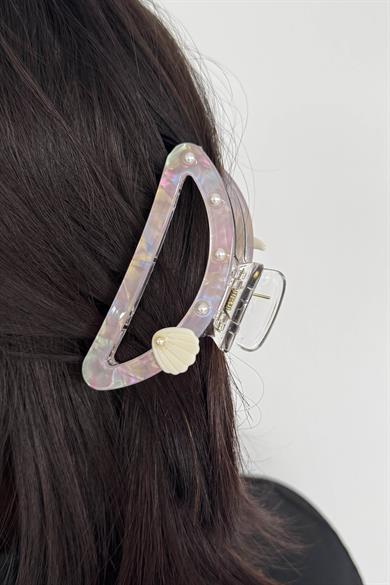 Pembe Renk Deniz Kabuğu Figürlü Kemik Mandal Toka