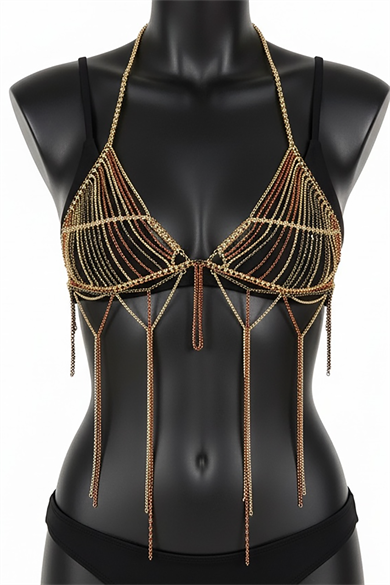 Altın Renk Taşlı Bikini Üstü /Bralet /Vücut Aksesuarı