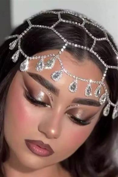 Gümüş Renk Taş Detaylı Saç Aksesuarı/Kına Aksesuarı