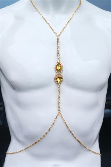 Altın Renk Sarı Taş Detaylı Tasarım Vücut Aksesuar