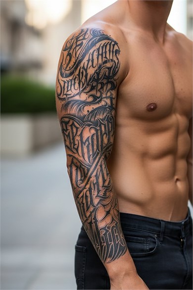 Yazı Detaylı Figürlü Sonradan Kararan Yarı Kalıcı Geçici Kol Dövme Tattoo