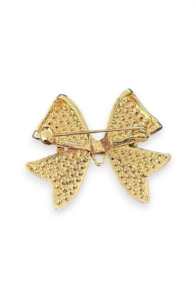 Altın Renk Kurdele Figürlü Taş Detaylı Broş