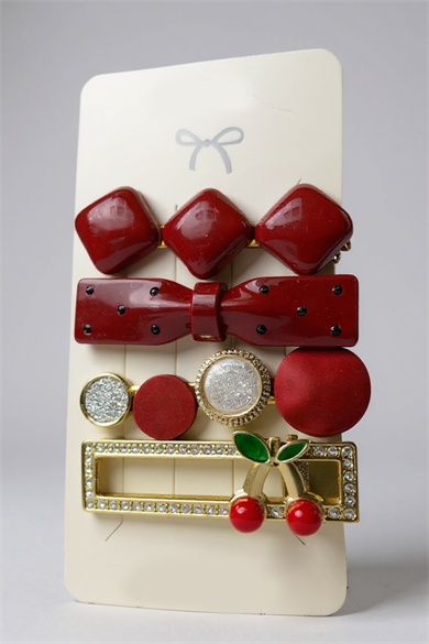 4lü Altın Ve Kırmızı Renk Karışık Figürlü Yan Toka Set