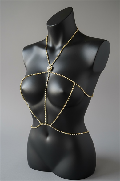 Altın Renk Taş Detaylı Tasarım Vücut Aksesuar