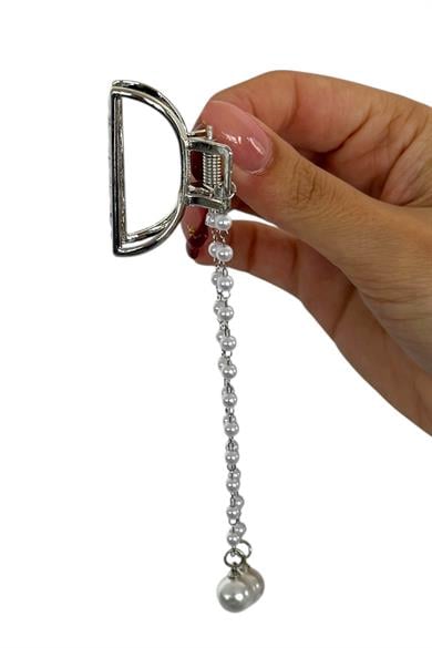 Gümüş Renk İnci Detaylı Mini Metal Mandal Toka