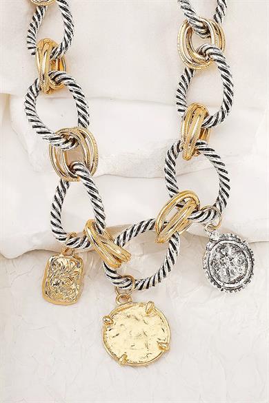 Altın Ve Gümüş Renk Karışık Figürlü Tasarım Kolye