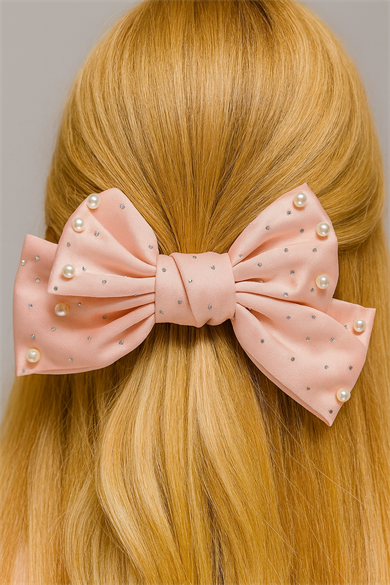 Pembe Renk İnci Ve Taş Detaylı Otomat Toka