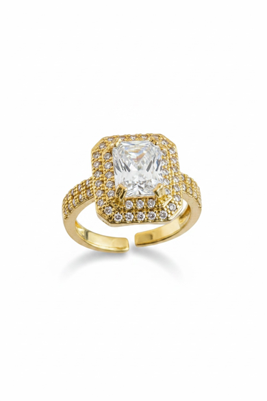 Altın Renk Baget Taşlı Ayarlanabilir Yüzük