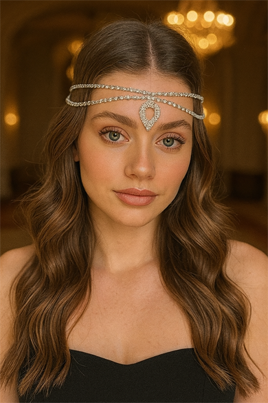 Gümüş Renk Taş Detaylı Alınlık/Kına Aksesuarı