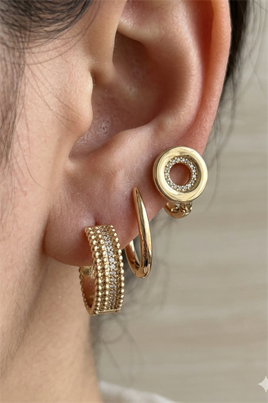 Altın Renk Halka Detaylı 3lü YSX Küpe Set