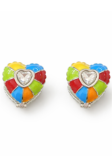 Kalp Figürlü Çift Taraflı Taş Detaylı Küpe (Çift)