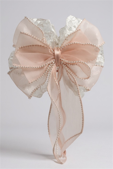 Pembe Renk Kurdele Figürlü İnci Detaylı Otomat Toka