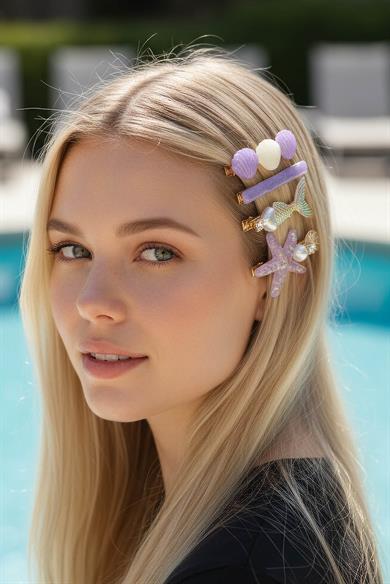 Mor Renk Karışık Figürlü 4lü Yan Toka