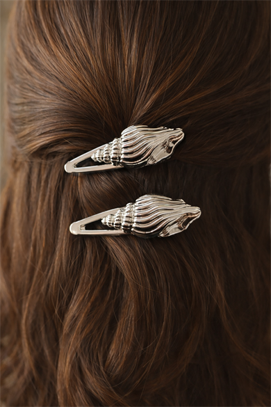 2li Gümüş Renk Deniz Kabuğu Figürlü Yan Toka