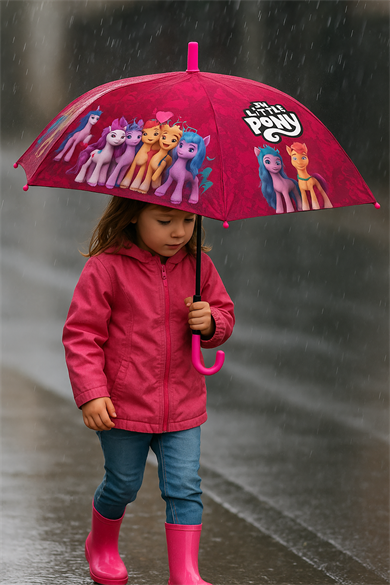 Pembe Renk Karışık Figürlü Kılıflı Çocuk Şemsiye