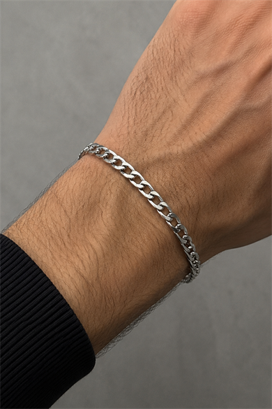 Gümüş Renk Zincir Çelik Bileklik (Unisex)