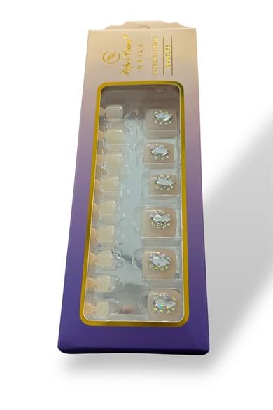 24 Adet Krem Renk Taş Detaylı Ayak Takma Tırnak (Yapıştırıcılı)