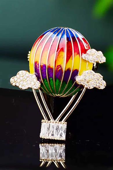 Karışık Renk Uçan Balon Figürlü Taşlı Broş  