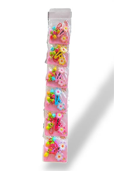 6lı Karışık Renk Çiçek Ve Çilek Figürlü Lastik Ve Yan Toka Set 