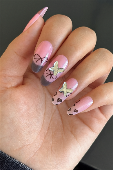 10lu Pembe Renk Taş Detaylı Takma Tırnak Set (Yapıştırıcılı)