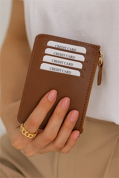 Kahve Renk Deri Kadın Cüzdan/ Kartlık