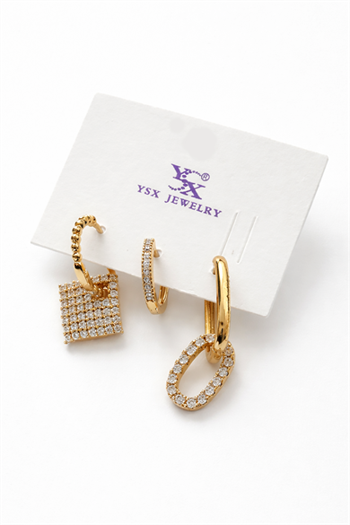 Altın Renk 3lü Ysx Küpe Set