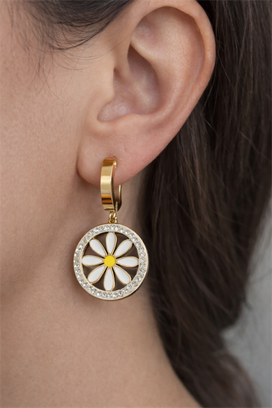 Altın Renk Çiçek Detaylı Çelik Küpe (Çift)