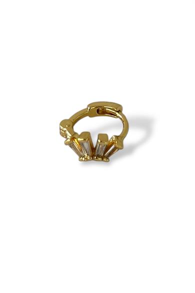 Altın Renk Taş Detaylı Çelik Halka Tragus/Kıkırdak Küpe/Piercing (Tek)